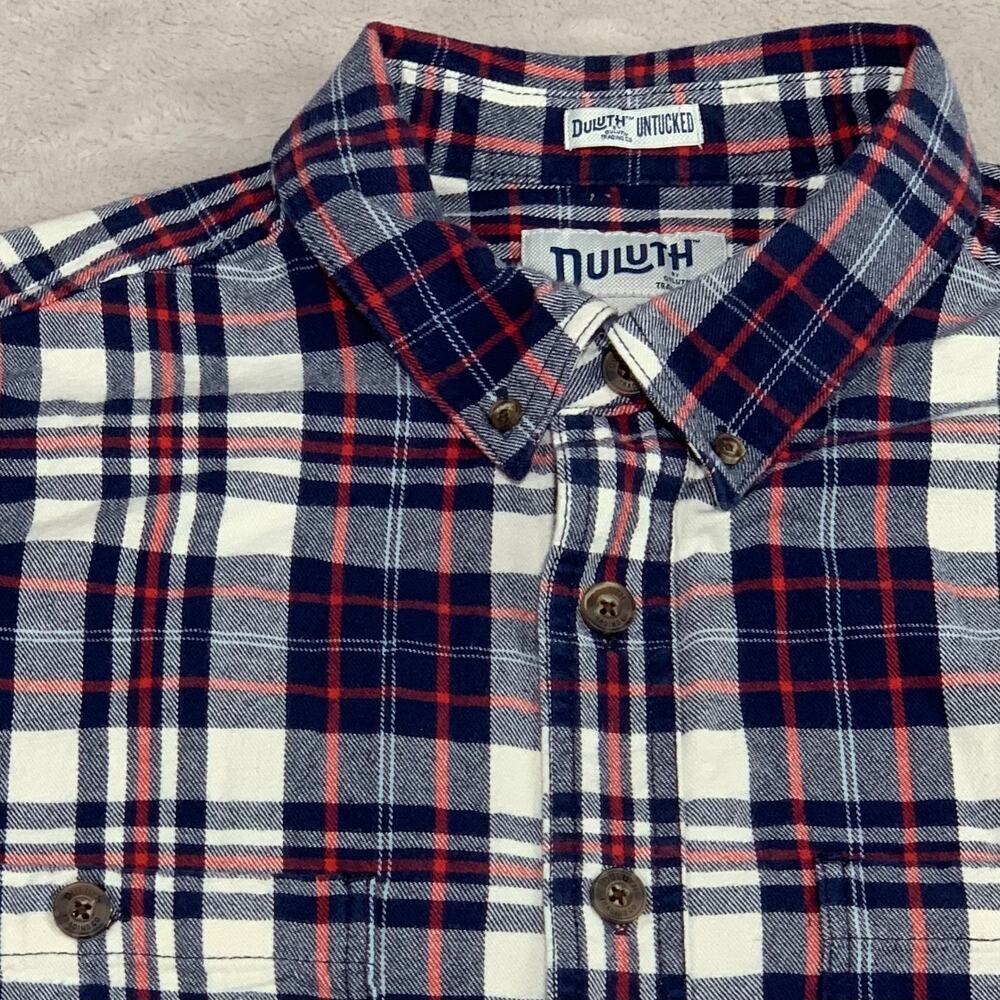 Duluth Trading Flannel Shirt Free Swingin' Untucked Mens XL TALL Plaid Red Blue